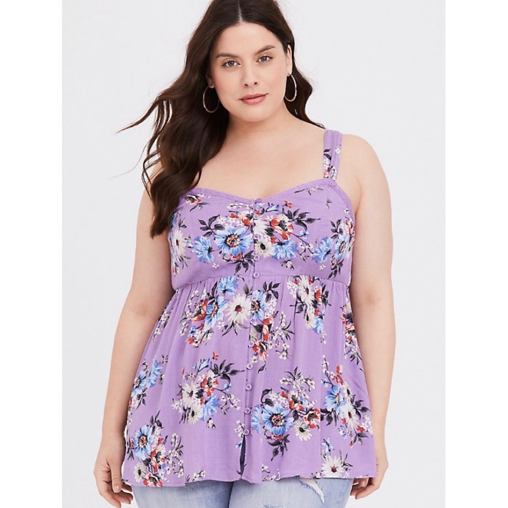 Torrid LAVENDER PURPLE FLORAL CREPE BABYDOLL TANK